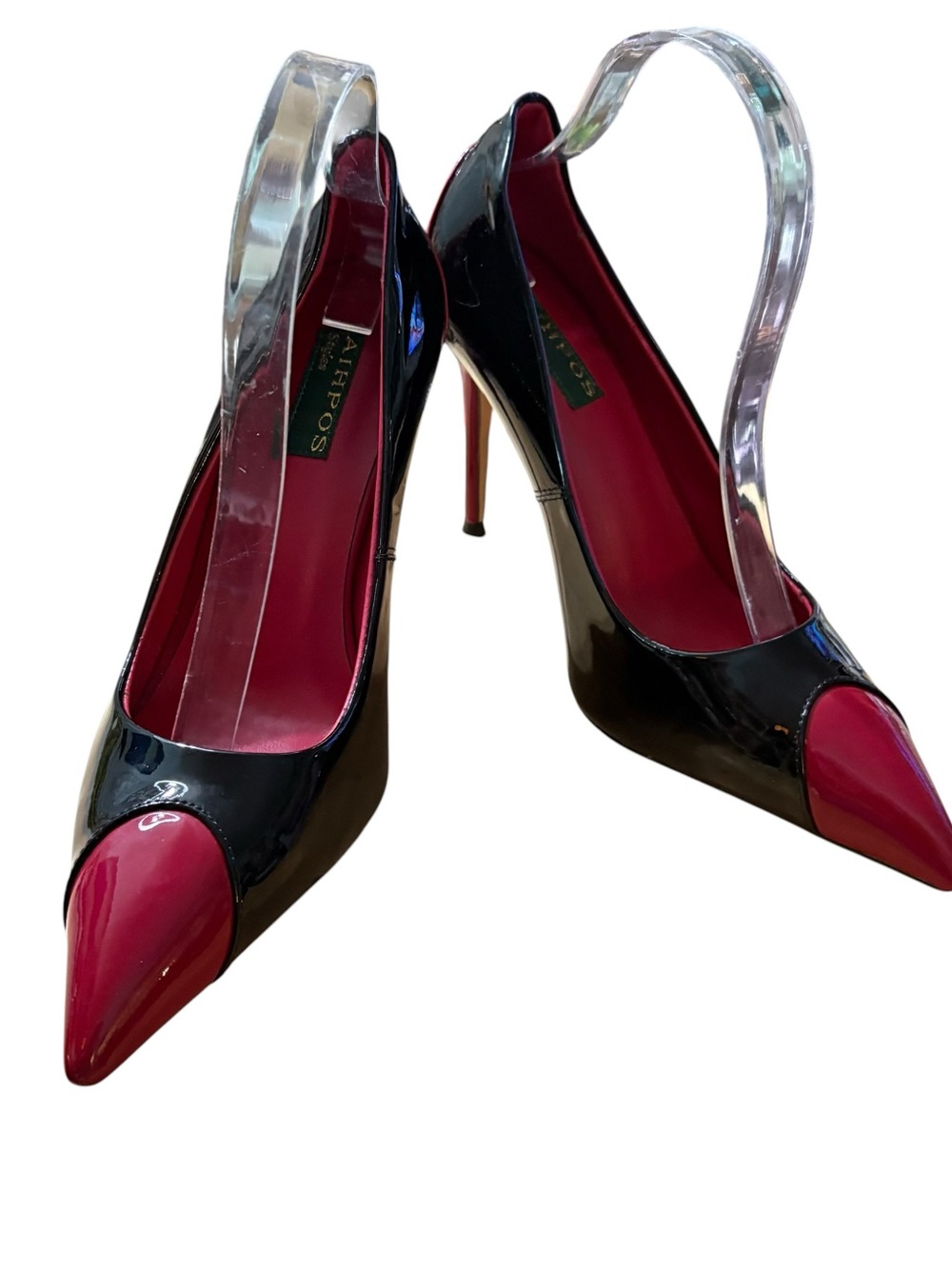 Black Patent Heels with Red Pointed Toe sz 8.5